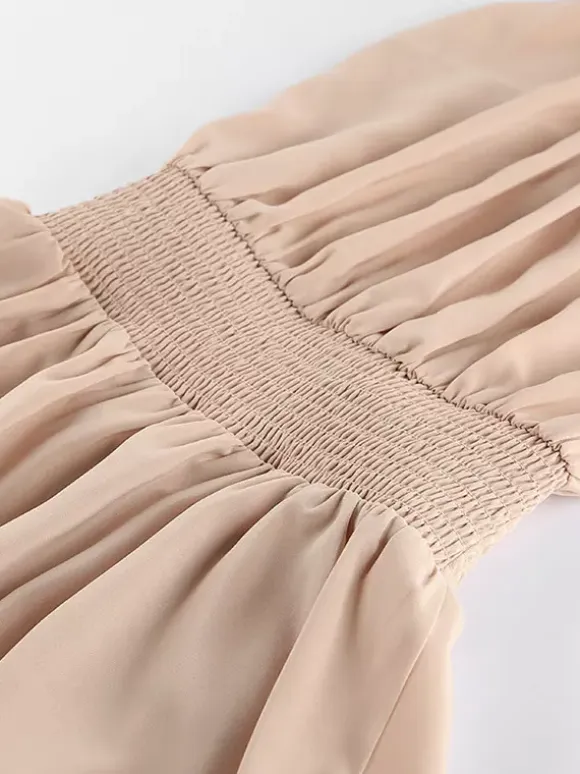 Daily Dresses Mini Khaki Sleeveless Backless High Collar Natural Waist Dress