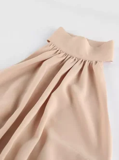 Daily Dresses Mini Khaki Sleeveless Backless High Collar Natural Waist Dress