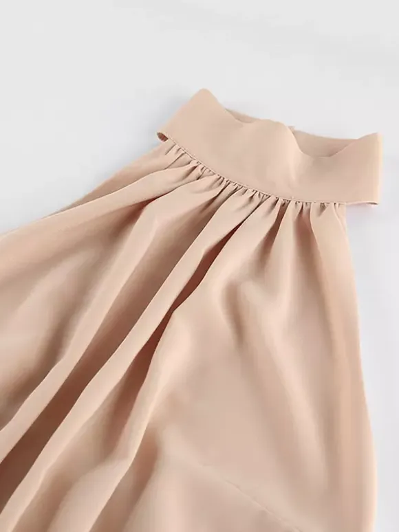 Daily Dresses Mini Khaki Sleeveless Backless High Collar Natural Waist Dress