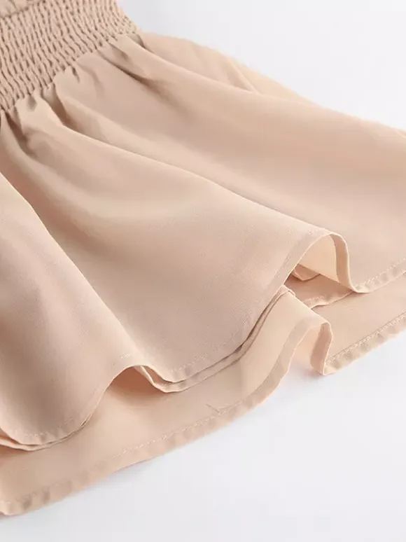 Daily Dresses Mini Khaki Sleeveless Backless High Collar Natural Waist Dress