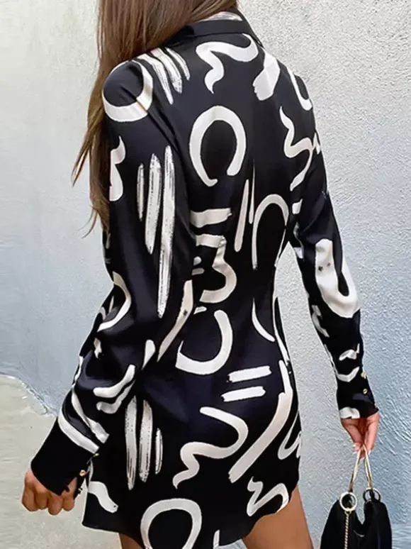 Daily Dresses Mini Woman's Long Sleeves Elegant Irregular Black Dress