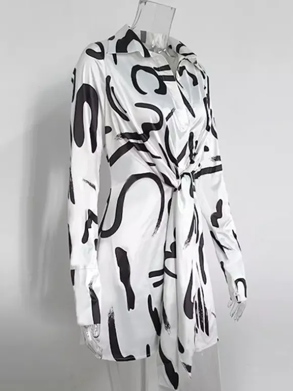 Daily Dresses Mini Woman's Long Sleeves Elegant Irregular Black Dress