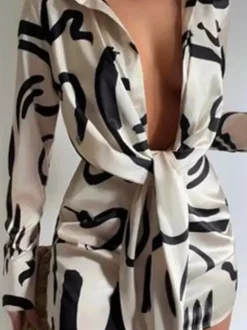 Daily Dresses Mini Woman's Long Sleeves Elegant Irregular Black Dress