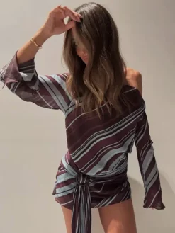 Daily Dresses Woman's Long Sleeves One-Shoulder Chic Purple Dress