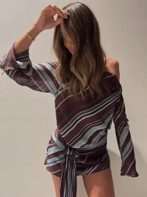 Daily Dresses Woman's Long Sleeves One-Shoulder Chic Purple Dress