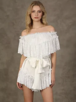 Daily Dresses Woman's Mini White Lace Off-The-Shoulder Raised Waist Dress