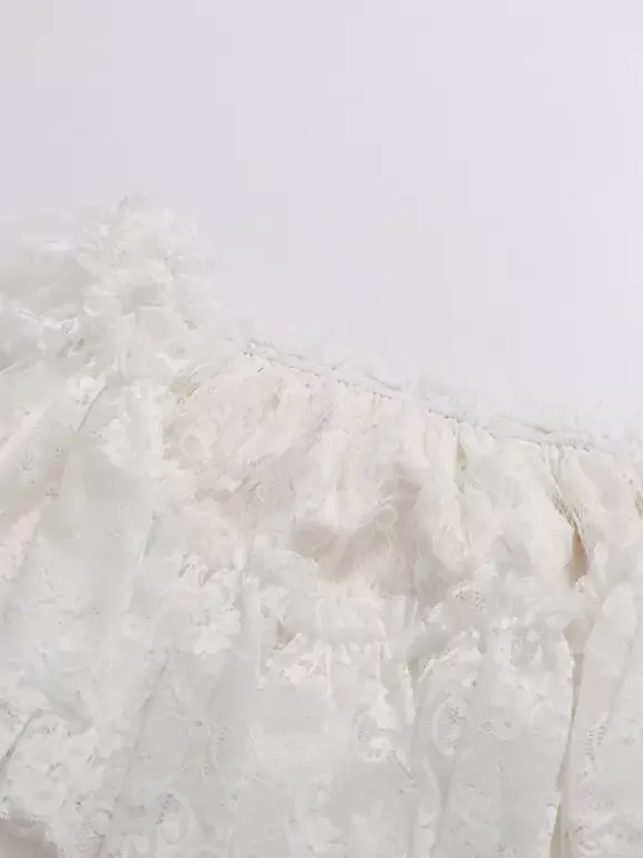 Daily Dresses Woman's Mini White Lace Off-The-Shoulder Raised Waist Dress