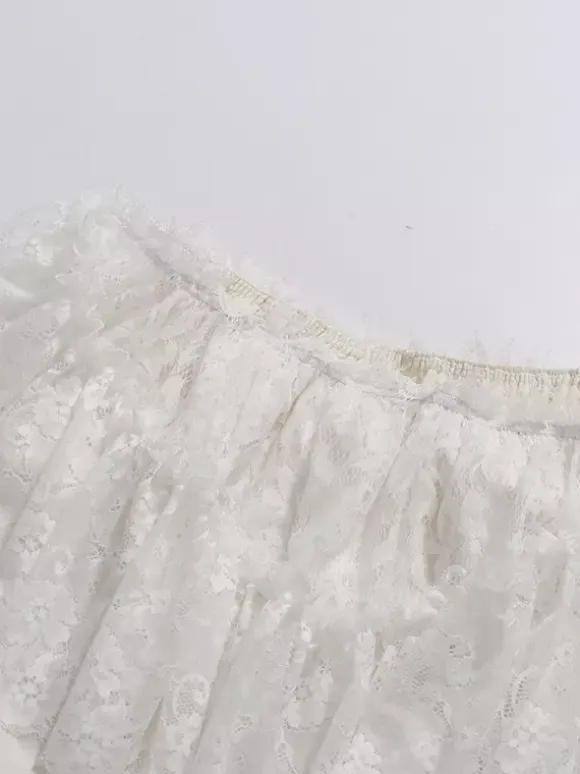 Daily Dresses Woman's Mini White Lace Off-The-Shoulder Raised Waist Dress
