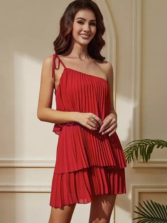 Daily Dresses Women's Mini Red Tiered Sleeveless Backless Dress