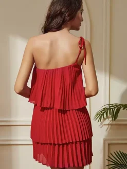 Daily Dresses Women's Mini Red Tiered Sleeveless Backless Dress