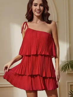 Daily Dresses Women's Mini Red Tiered Sleeveless Backless Dress