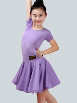 Dance Costumes Latin Dancer Dresses Kids Orange Short Sleeve Little Girls Ballroom Dancing Carnival