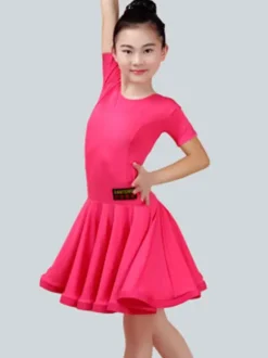 Dance Costumes Latin Dancer Dresses Kids Orange Short Sleeve Little Girls Ballroom Dancing Carnival