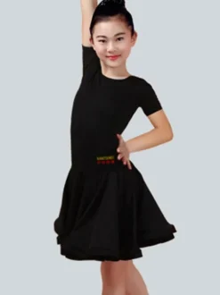 Dance Costumes Latin Dancer Dresses Kids Orange Short Sleeve Little Girls Ballroom Dancing Carnival