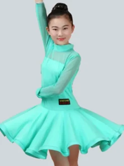 Dance Costumes Latin Dancer Dresses Kids Mint Green Ballroom Dancing Wears For Girls Carnival