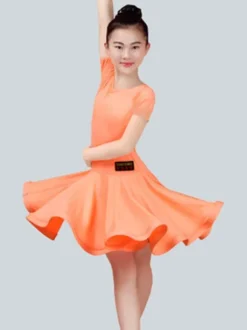 Dance Costumes Latin Dancer Dresses Kids Plum Short Sleeve Ballroom Dancing Wears For Girls Carnival