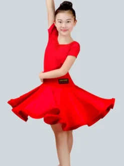 Dance Costumes Latin Dancer Dresses Kids Plum Short Sleeve Ballroom Dancing Wears For Girls Carnival