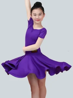 Dance Costumes Latin Dancer Dresses Kids Plum Short Sleeve Ballroom Dancing Wears For Girls Carnival
