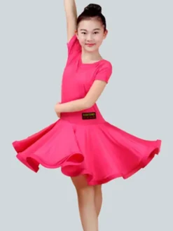 Dance Costumes Latin Dancer Dresses Kids Plum Short Sleeve Ballroom Dancing Wears For Girls Carnival