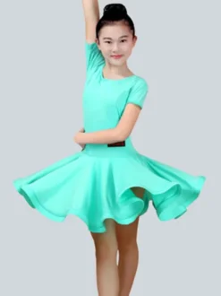 Dance Costumes Latin Dancer Dresses Kids Plum Short Sleeve Ballroom Dancing Wears For Girls Carnival