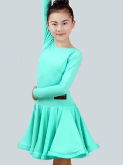 Dance Costumes Latin Dancer Dresses Costume Kids Orange Long Sleeve Short Ballroom Dancing Carnival
