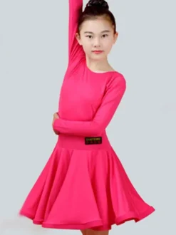 Dance Costumes Latin Dancer Dresses Costume Kids Orange Long Sleeve Short Ballroom Dancing Carnival