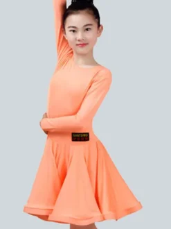 Dance Costumes Latin Dancer Dresses Costume Kids Orange Long Sleeve Short Ballroom Dancing Carnival