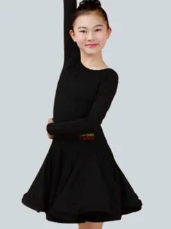 Dance Costumes Latin Dancer Dresses Costume Kids Orange Long Sleeve Short Ballroom Dancing Carnival