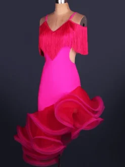 Dance Costumes Latin Dancer Dresses Organza V Neck Spaghetti Strap Fringes Cut Out Irregular Hem Bodycon Dancing Clothes Hallloween