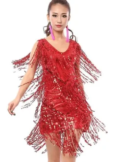 Dance Costumes Latin Dancer Dresses Women Orange Sequined Outfit Dancing Clothes Carnival