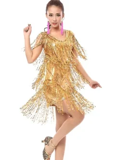Dance Costumes Latin Dancer Dresses Women Orange Sequined Outfit Dancing Clothes Carnival