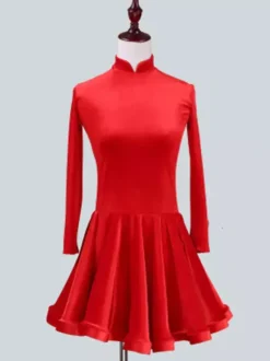 Dance Costumes Latin Dancer Dresses Kids Velvet Long Sleeve Stand Collar Mint Green Ballroom Dancing Wears For Girls Carnival