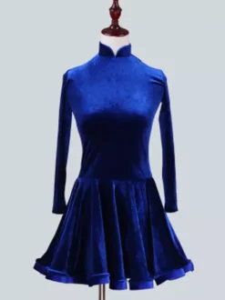 Dance Costumes Latin Dancer Dresses Kids Velvet Long Sleeve Stand Collar Mint Green Ballroom Dancing Wears For Girls Carnival