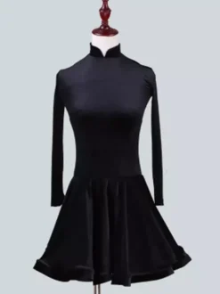 Dance Costumes Latin Dancer Dresses Kids Velvet Long Sleeve Stand Collar Mint Green Ballroom Dancing Wears For Girls Carnival