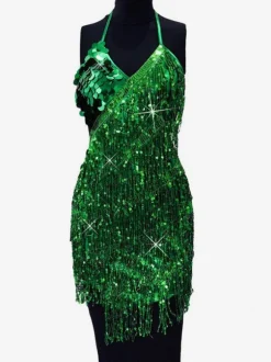 Dance Costumes Latin Dresses Golden Women Fringe Sequins Dancing Wears Outfits Carnival