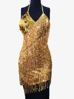 Dance Costumes Latin Dresses Golden Women Fringe Sequins Dancing Wears Outfits Carnival