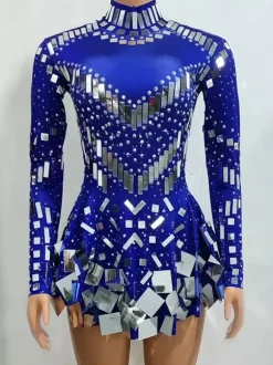 Dance Costume Sequins Short Dress Sparkly Ballroom Mirror Women Team Sexy Stage Wear Luxury Dancer Outfit