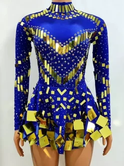 Dance Costume Sequins Short Dress Sparkly Ballroom Mirror Women Team Sexy Stage Wear Luxury Dancer Outfit