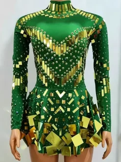 Dance Costume Sequins Short Dress Sparkly Ballroom Mirror Women Team Sexy Stage Wear Luxury Dancer Outfit