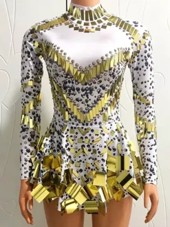 Dance Costume Sequins Short Dress Sparkly Ballroom Mirror Women Team Sexy Stage Wear Luxury Dancer Outfit