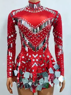 Dance Costume Sequins Short Dress Sparkly Ballroom Mirror Women Team Sexy Stage Wear Luxury Dancer Outfit