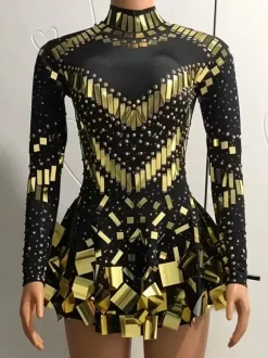 Dance Costume Sequins Short Dress Sparkly Ballroom Mirror Women Team Sexy Stage Wear Luxury Dancer Outfit