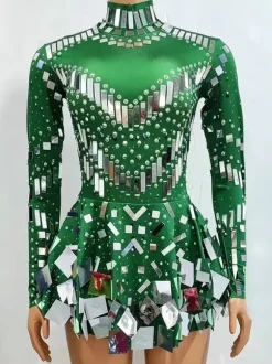 Dance Costume Sequins Short Dress Sparkly Ballroom Mirror Women Team Sexy Stage Wear Luxury Dancer Outfit