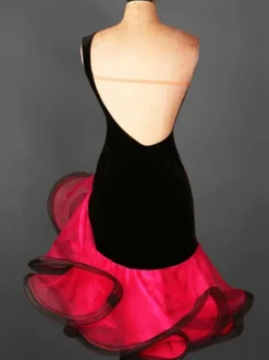Dance Costumes Latin Dancer Dresses Organza One Shoulder Sleeveless Backless Two Tone Irregular Ruffles Dancing Clothes Hallloween