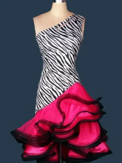 Dance Costumes Latin Dancer Dresses Organza One Shoulder Sleeveless Backless Two Tone Irregular Ruffles Dancing Clothes Hallloween
