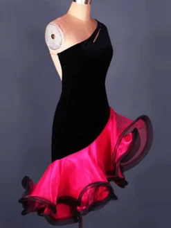 Dance Costumes Latin Dancer Dresses Organza One Shoulder Sleeveless Backless Two Tone Irregular Ruffles Dancing Clothes Hallloween
