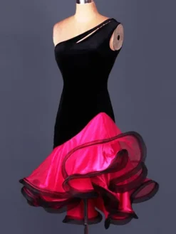 Dance Costumes Latin Dancer Dresses Organza One Shoulder Sleeveless Backless Two Tone Irregular Ruffles Dancing Clothes Hallloween