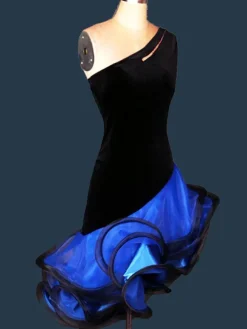 Dance Costumes Latin Dancer Dresses Organza One Shoulder Sleeveless Backless Two Tone Irregular Ruffles Dancing Clothes Hallloween