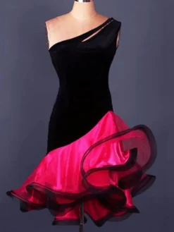 Dance Costumes Latin Dancer Dresses Organza One Shoulder Sleeveless Backless Two Tone Irregular Ruffles Dancing Clothes Hallloween