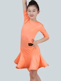 Dance Costumes Latin Dancer Dresses Kids Mint Green Half Sleeve Ballroom Dancing Outfits For Girls Carnival